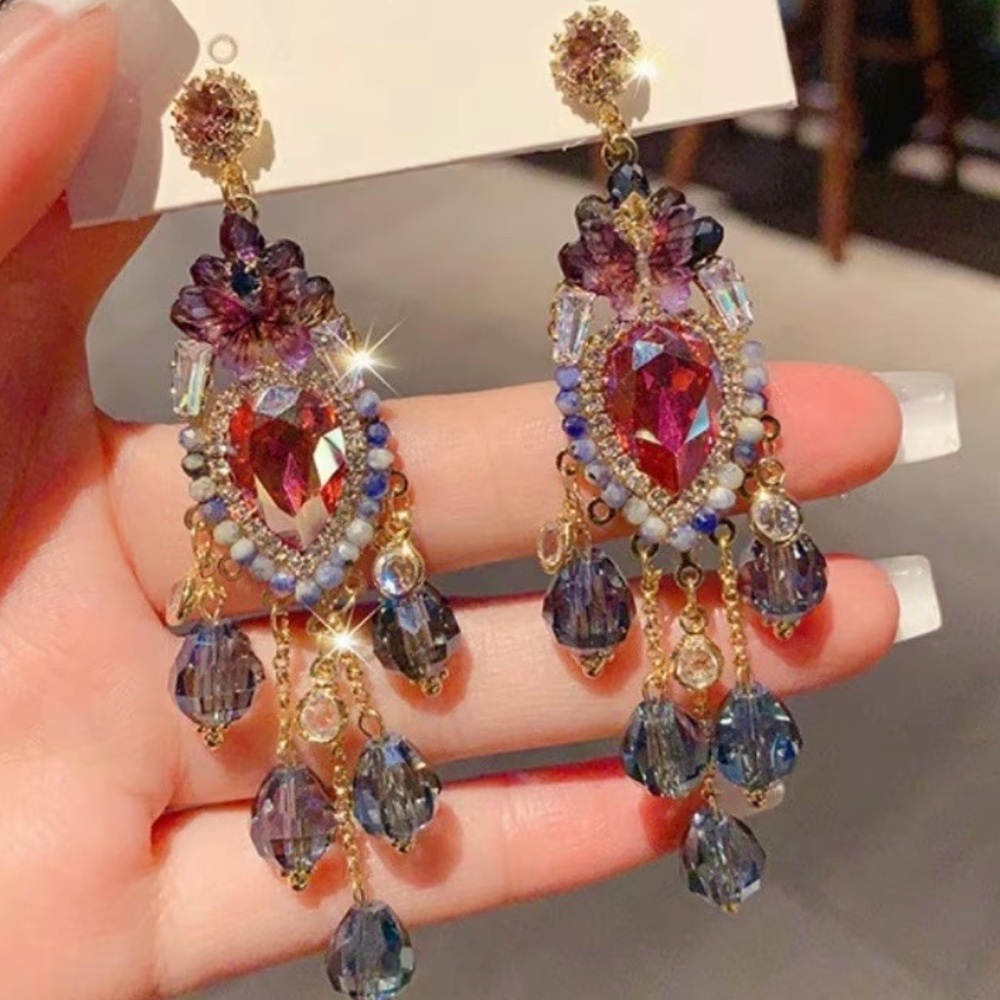 Elegant Gold and Red Chandelier Earrings